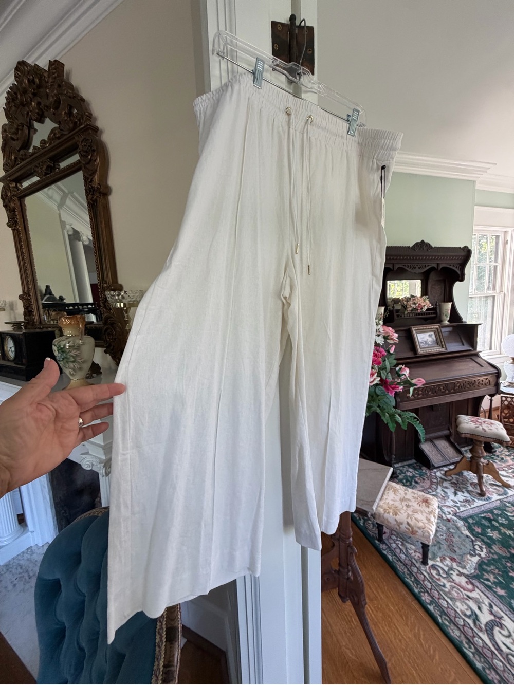 Anne Klein White Wide-Leg Linen Blend Pants NWT